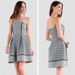 HARPER Dress Womens Size S Strapless Fit & Flare Geometric Print Black White